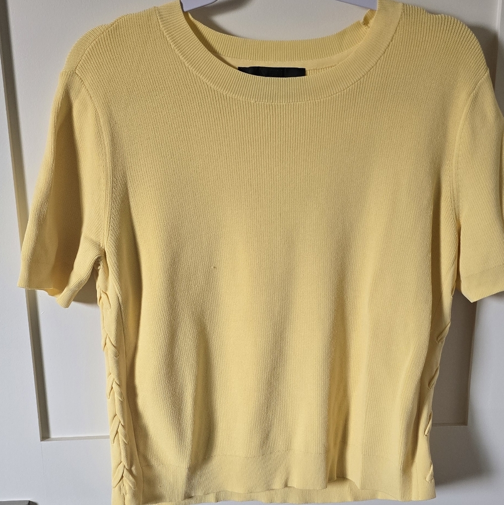 White House Black Market Short Sleeve Knit Top in Pale Yellow